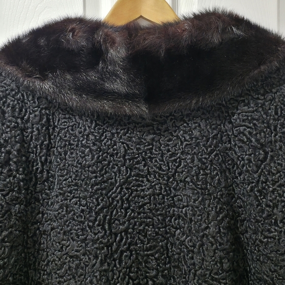 Vintage Persian Lamb Fur Coat with Mink Fur Collar Size M Luxury Perfect Conditi - Picture 4 of 17